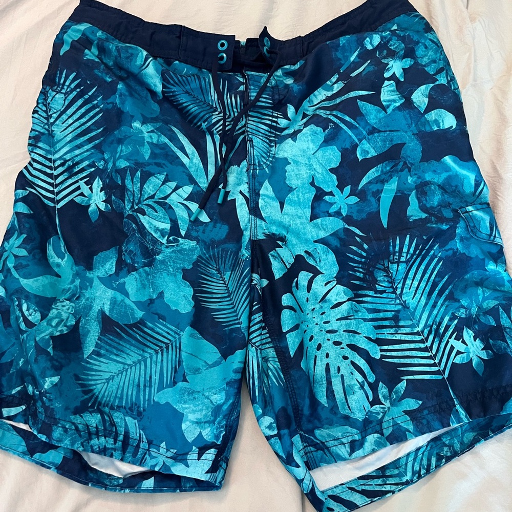 Speedo Blue Teal Tropical Floral Swim Shorts